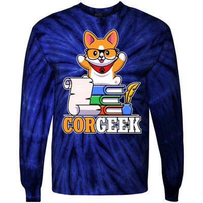 CORGEEK Cute Educated Corgi Tie-Dye Long Sleeve Shirt