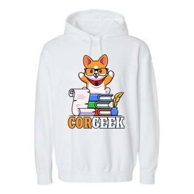 CORGEEK Cute Educated Corgi Garment-Dyed Fleece Hoodie