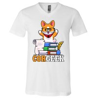 CORGEEK Cute Educated Corgi V-Neck T-Shirt