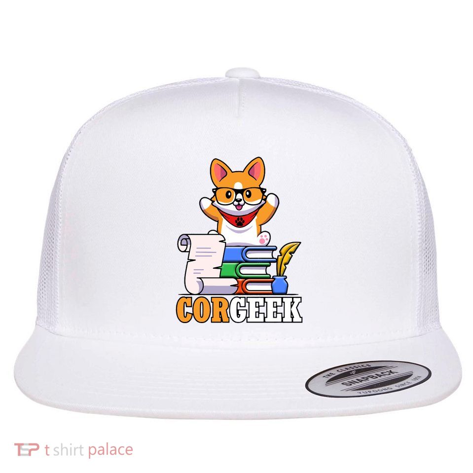 CORGEEK Cute Educated Corgi Flat Bill Trucker Hat