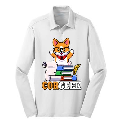 CORGEEK Cute Educated Corgi Silk Touch Performance Long Sleeve Polo