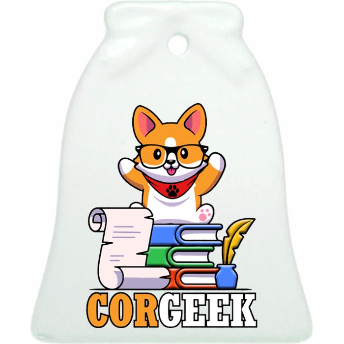 CORGEEK Cute Educated Corgi Ceramic Bell Ornament