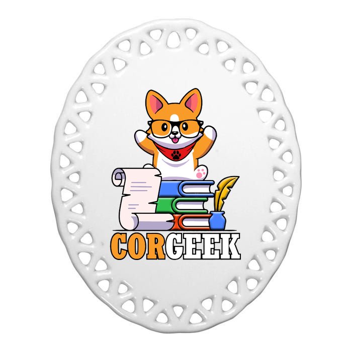 CORGEEK Cute Educated Corgi Ceramic Oval Ornament