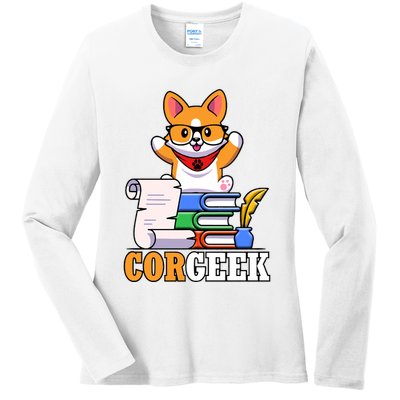 CORGEEK Cute Educated Corgi Ladies Long Sleeve Shirt