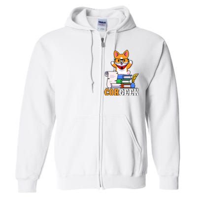 CORGEEK Cute Educated Corgi Full Zip Hoodie