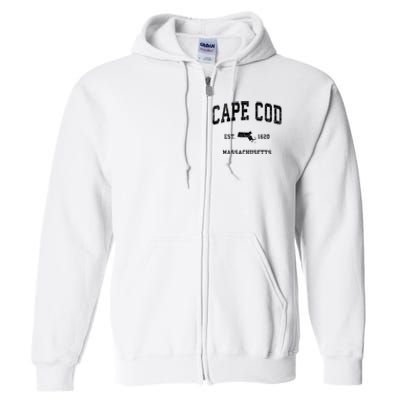 Cape Cod Est 1620 Massachusetts Ma Vintage Established Sports Design Full Zip Hoodie