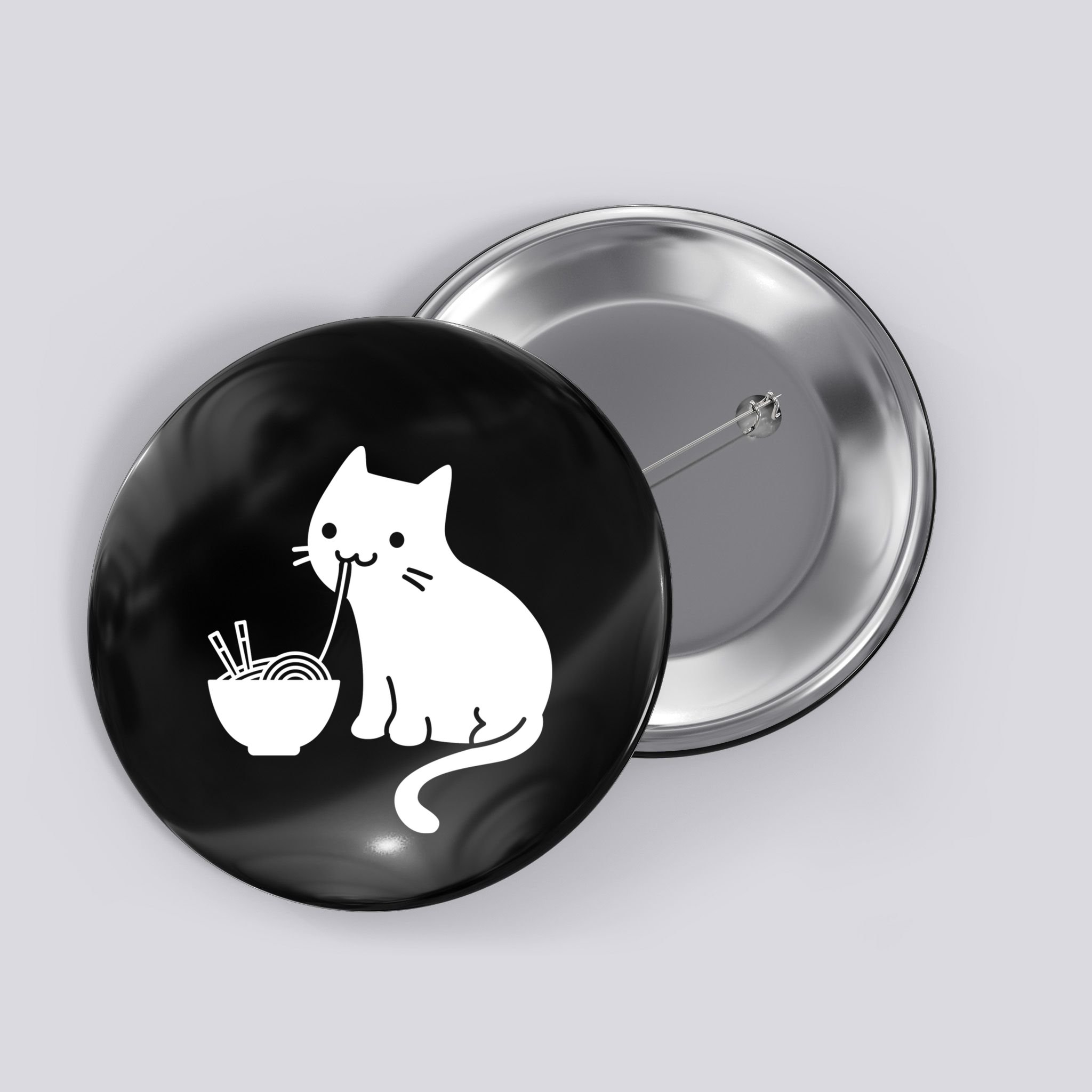 Cute Cat Eating Ramen Button