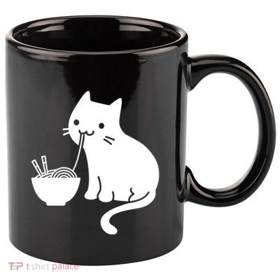 Cute Cat Eating Ramen 11oz C Handle Ceramic Mug
