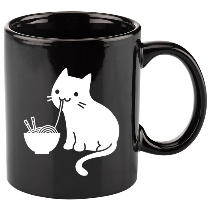 Cute Cat Eating Ramen 11oz C Handle Ceramic Mug