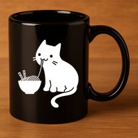 Cute Cat Eating Ramen 11oz C Handle Ceramic Mug