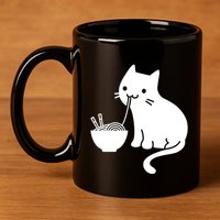 Cute Cat Eating Ramen 11oz C Handle Ceramic Mug