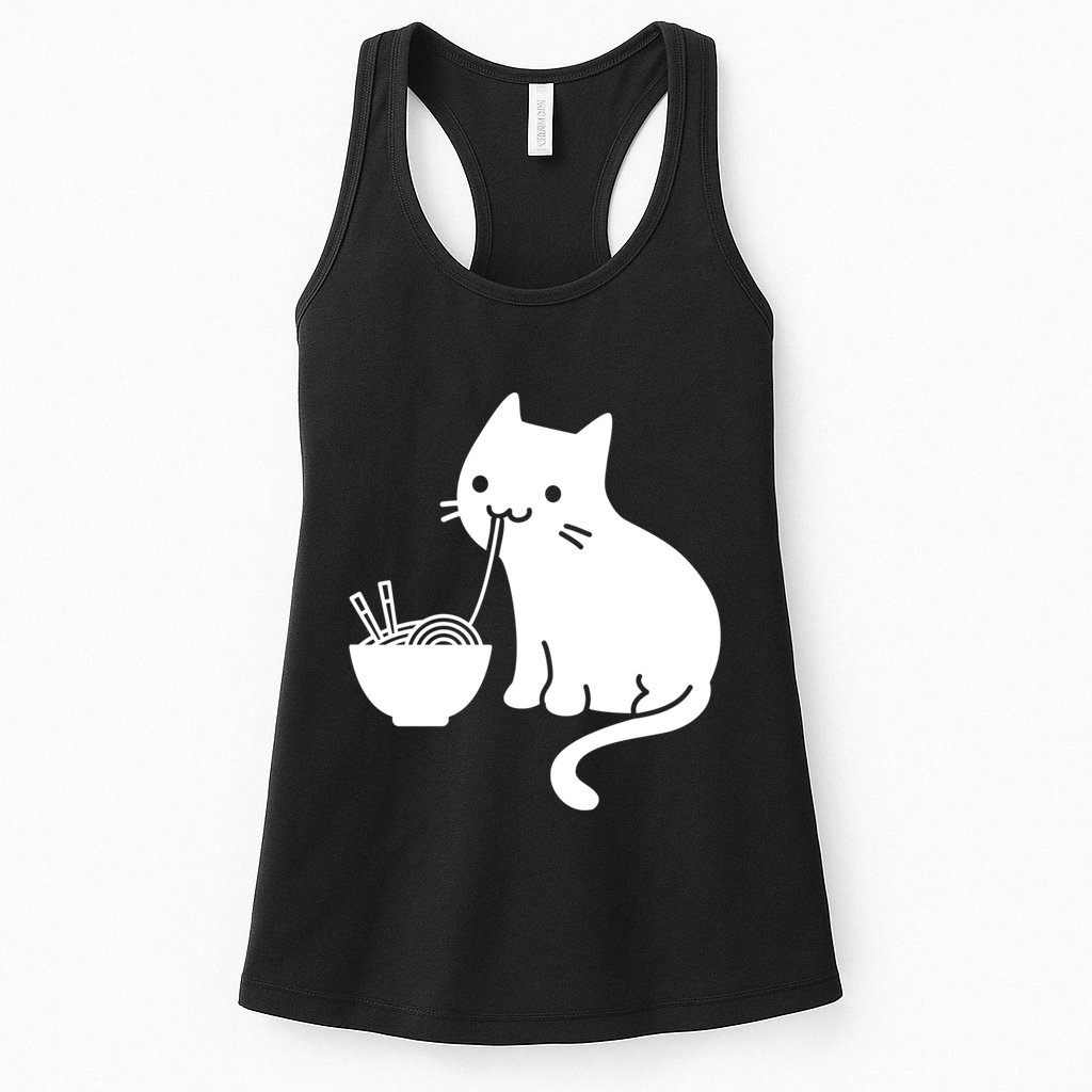 Cute Cat Eating Ramen Womens Tank Top