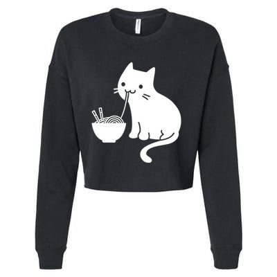 Cute Cat Eating Ramen Cropped Pullover Crew