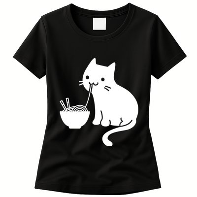 Cute Cat Eating Ramen Womens T-Shirt