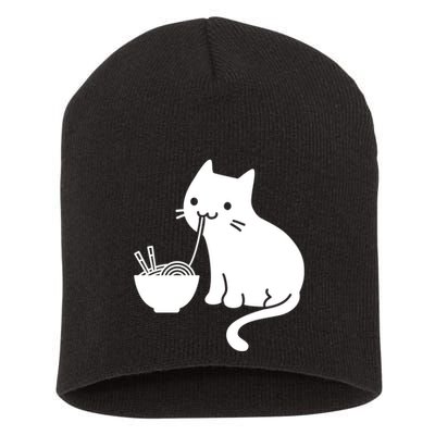 Cute Cat Eating Ramen Short Acrylic Beanie
