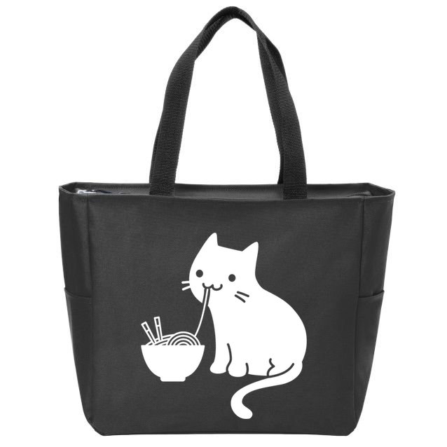 Cute Cat Eating Ramen Zip Tote Bag