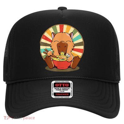 Cute Capybara Eating Ra Funny Animal Anime Manga  High Crown Mesh Back Trucker Hat