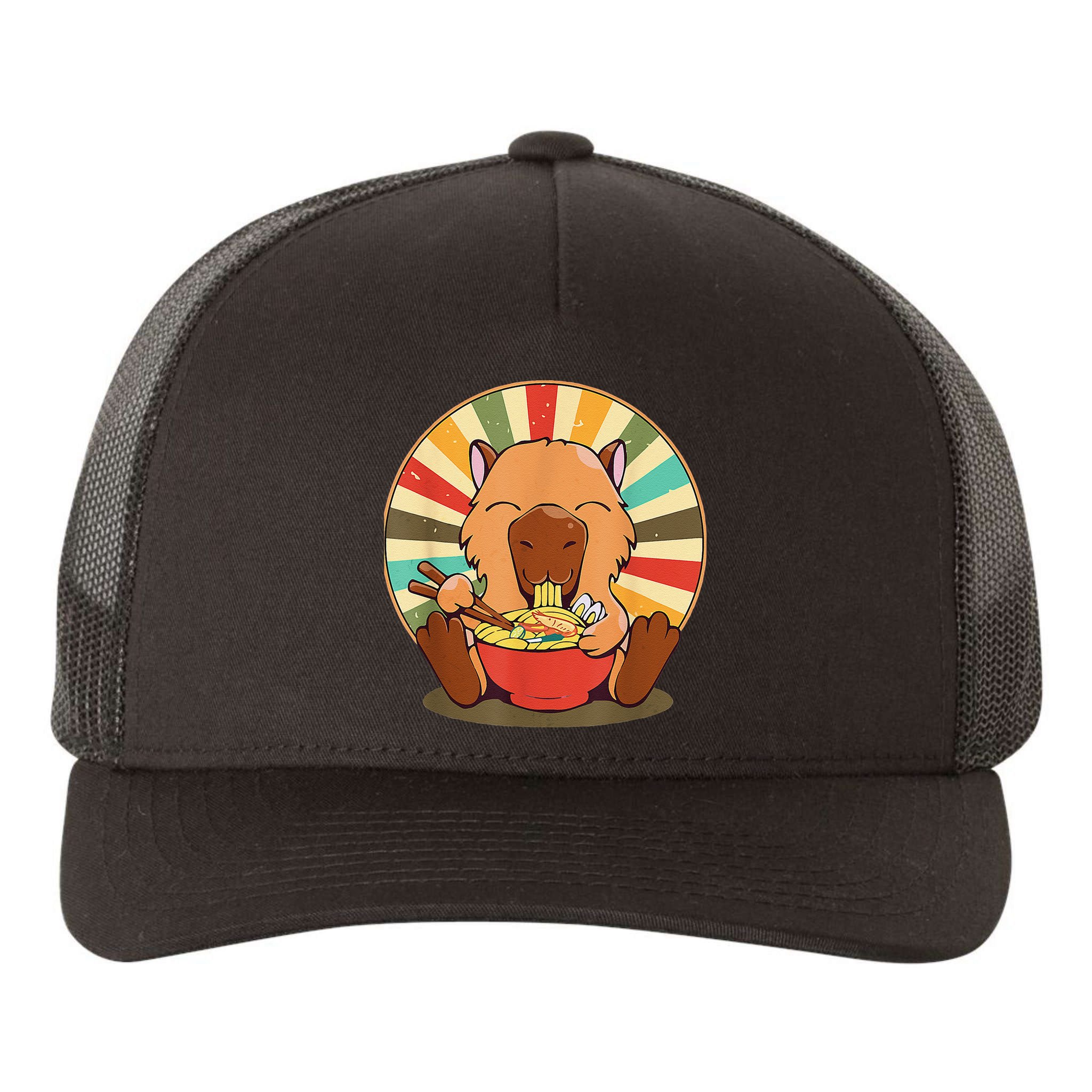 Cute Capybara Eating Ra Funny Animal Anime Manga  Yupoong Adult 5-Panel Trucker Hat