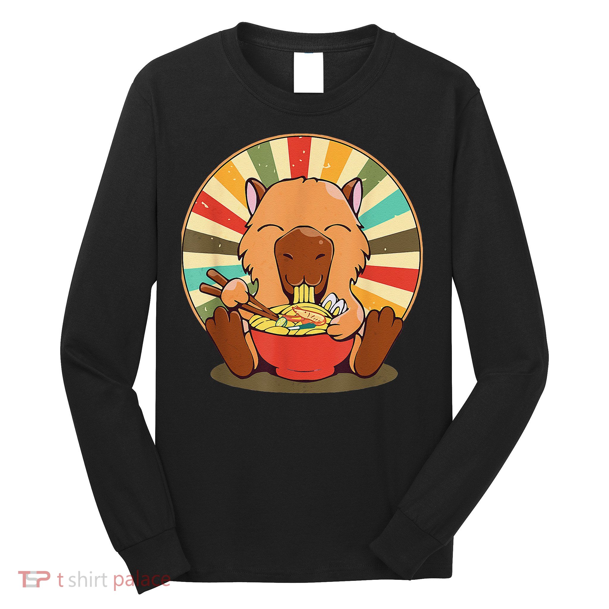 Cute Capybara Eating Ra Funny Animal Anime Manga  Long Sleeve Shirt