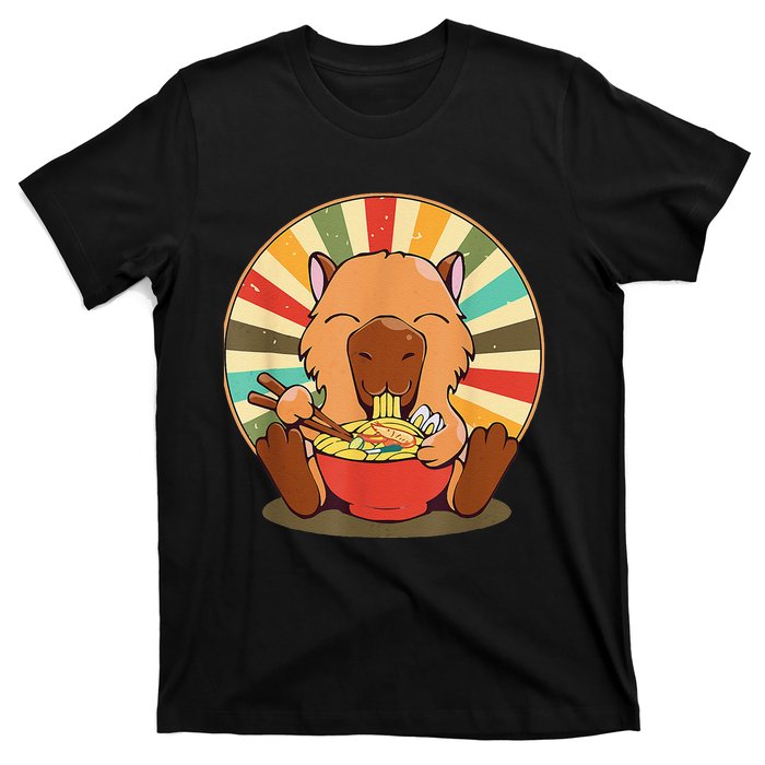 Cute Capybara Eating Ra Funny Animal Anime Manga  T-Shirt