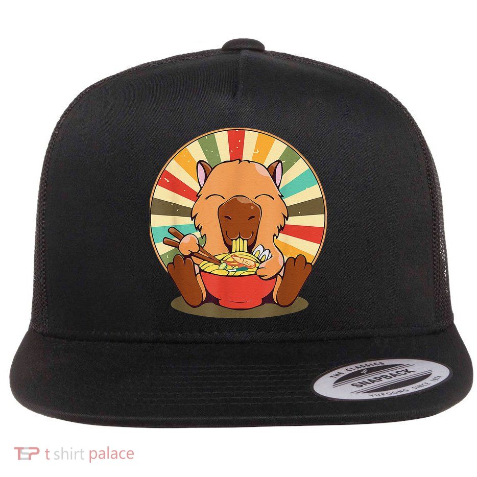 Cute Capybara Eating Ra Funny Animal Anime Manga  Flatbill Hat