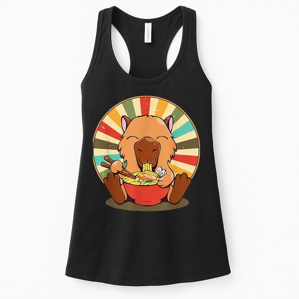 Cute Capybara Eating Ra Funny Animal Anime Manga  Womens Tank Top
