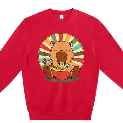 Cute Capybara Eating Ra Funny Animal Anime Manga  Premium Crewneck Sweatshirt