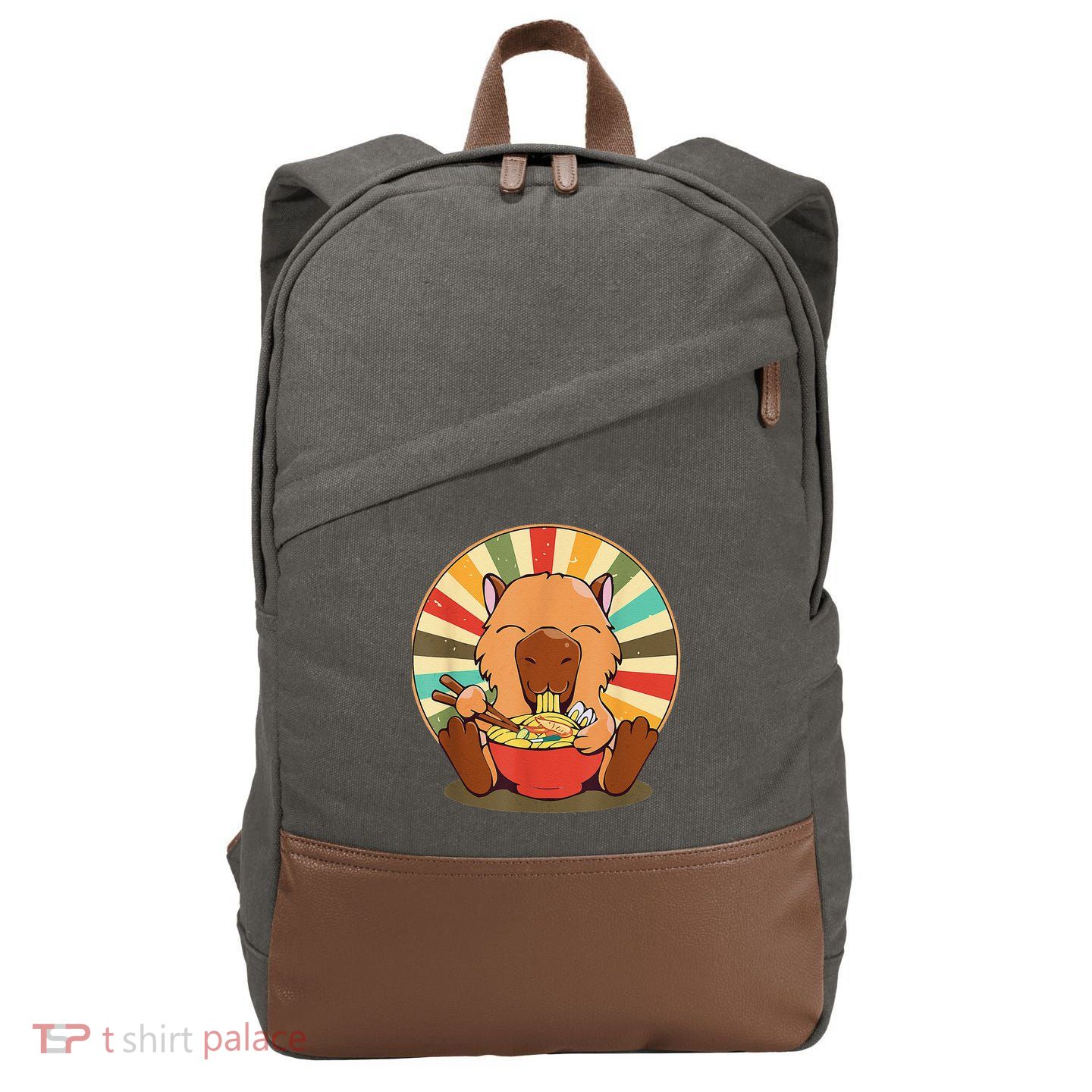 Cute Capybara Eating Ra Funny Animal Anime Manga  Cotton Canvas Backpack