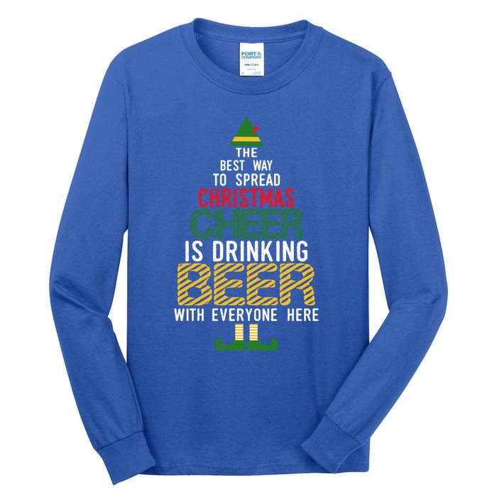 Christmas Cheer Elf Funny Naughty Santa Elf Beer Gift Tall Long Sleeve T-Shirt