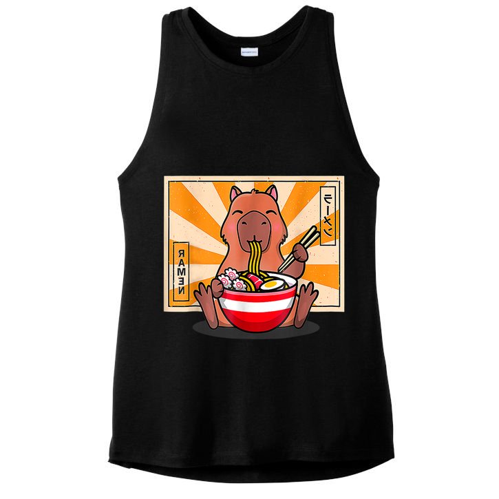 Cute Capybara Eating Ramen Funny Animal Anime Manga Ladies PosiCharge Tri-Blend Wicking Tank