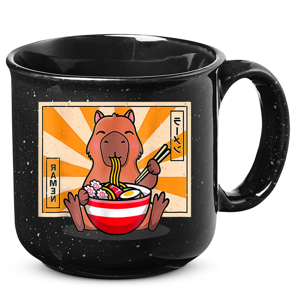 Cute Capybara Eating Ramen Funny Animal Anime Manga 15oz Campfire Ceramic Mug