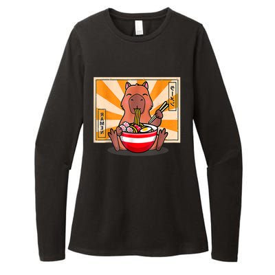 Cute Capybara Eating Ramen Funny Animal Anime Manga Womens CVC Long Sleeve Shirt