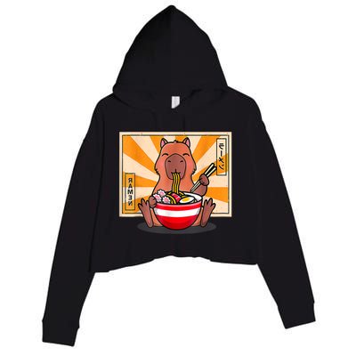 Cute Capybara Eating Ramen Funny Animal Anime Manga Crop Fleece Hoodie