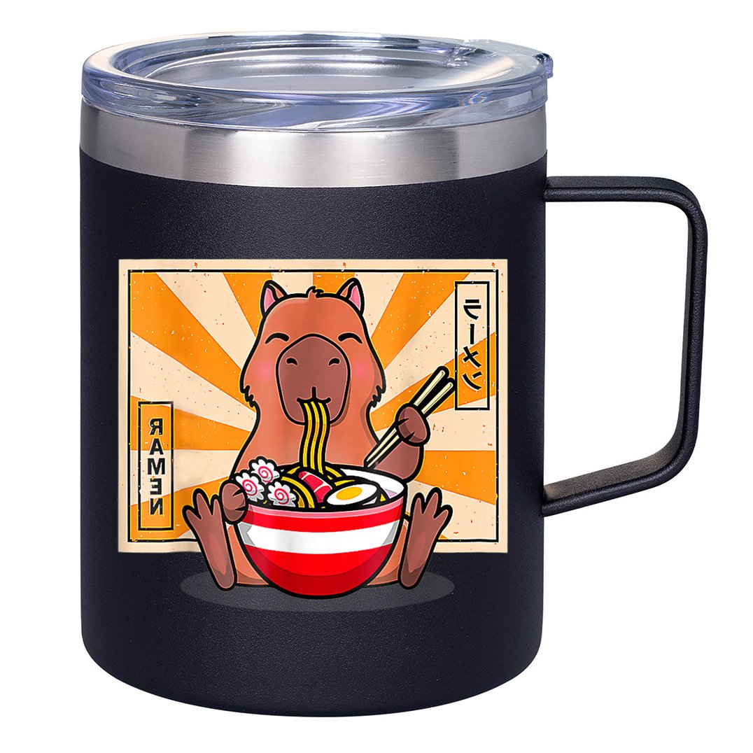 Cute Capybara Eating Ramen Funny Animal Anime Manga 12oz Stainless Steel Coffee Mug