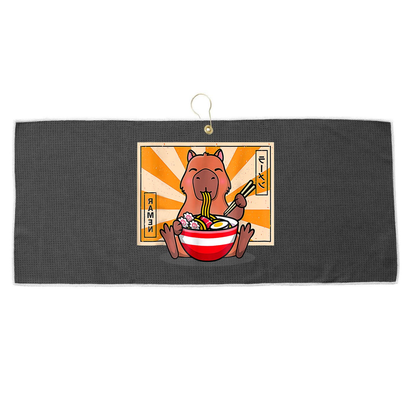 Cute Capybara Eating Ramen Funny Animal Anime Manga Large Microfiber Waffle Golf Towel