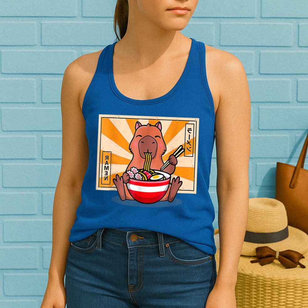 Cute Capybara Eating Ramen Funny Animal Anime Manga Womens Tank Top