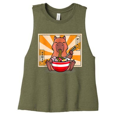 Cute Capybara Eating Ramen Funny Animal Anime Manga Women's Racerback Cropped Tank