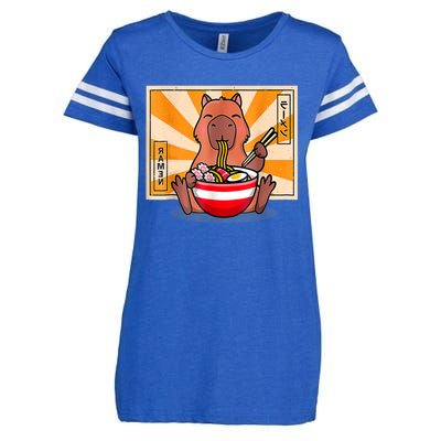 Cute Capybara Eating Ramen Funny Animal Anime Manga Enza Ladies Jersey Football T-Shirt