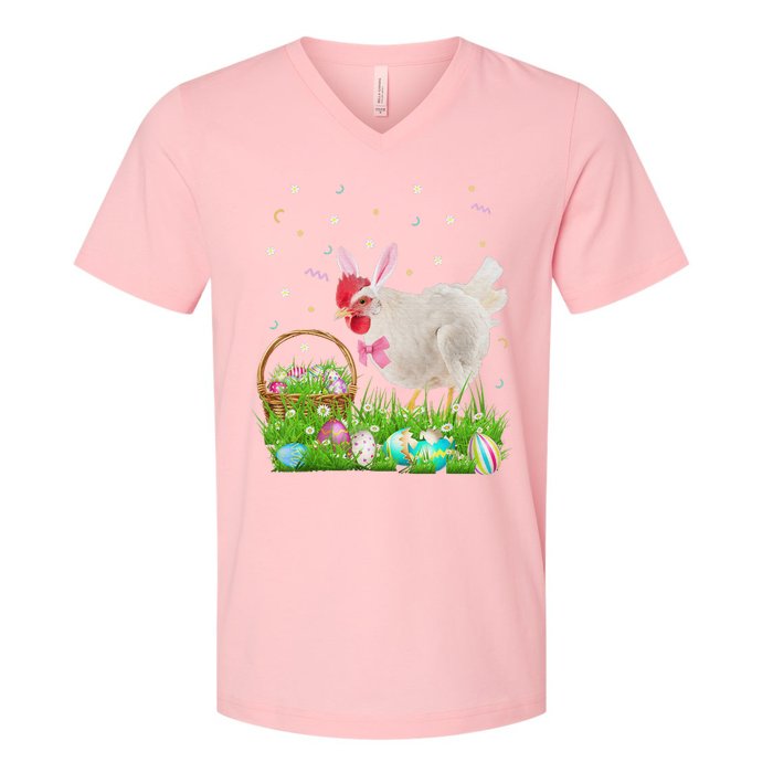 Cute Chicken Easter Day Bunny Eggs Easter Costume V-Neck T-Shirt