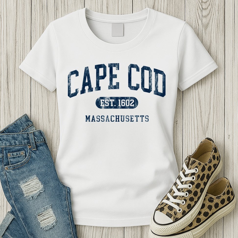 Cape Cod Est 1602 Massachusetts Retro Preppy Throwback Womens T-Shirt