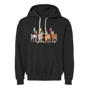 Cute Cow Easter Day Farm Animals Garment-Dyed Fleece Hoodie