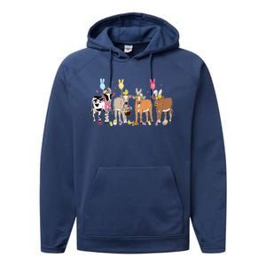 Cute Cow Easter Day Farm Animals Performance Fleece Hoodie