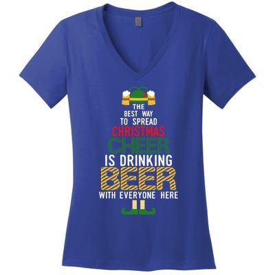 Christmas Cheer Elf Funny Santa Elf With Beer Hat Sweater Gift Women's V-Neck T-Shirt