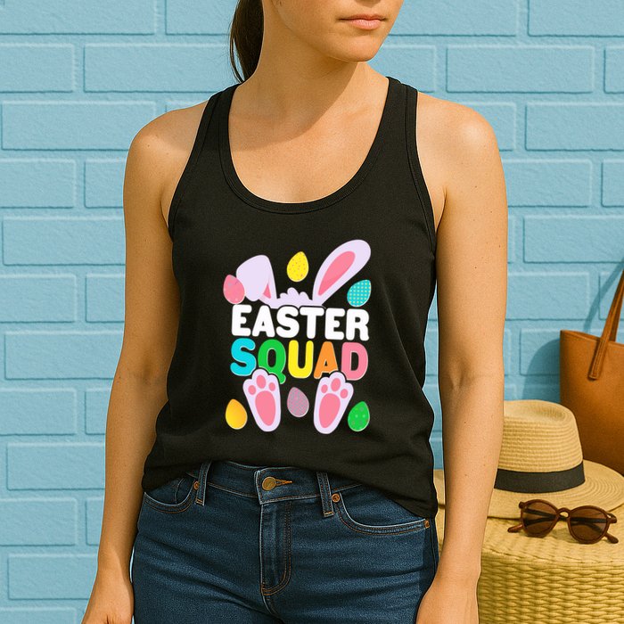 Cute Colorful Easter Squad Easter Bunny Rabbit Eggs Womens Tank Top