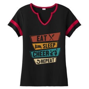 Cheerleading Cheer Eat Sleep Cheer Repeat Cheerleader Gift Ladies Halftime Notch Neck Tee