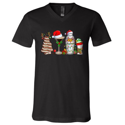 Christmas Cocktail Espresso Martini Drinking Party Bartender V-Neck T-Shirt