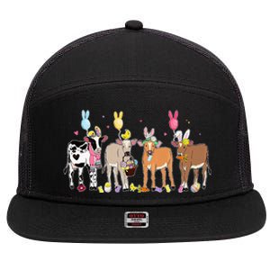 Cute Cow Easter Day Farm Animals Easter Eggs Bunny 7 Panel Mesh Trucker Snapback Hat