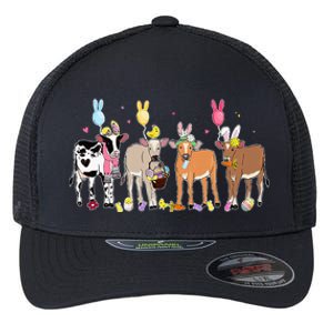 Cute Cow Easter Day Farm Animals Easter Eggs Bunny Flexfit Unipanel Trucker Cap