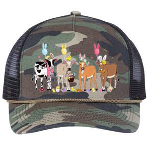 Cute Cow Easter Day Farm Animals Easter Eggs Bunny Retro Rope Trucker Hat Cap