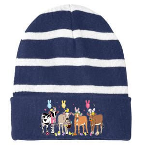 Cute Cow Easter Day Farm Animals Easter Eggs Bunny Striped Beanie with Solid Band